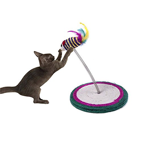 TEHAUX Sisal Cat Scratching Post with Toy Mouse - Durable Cat Climbing Toy for Indoor Kittens - Perfect for Playtime & Furniture Protection in Living Room or Bedroom