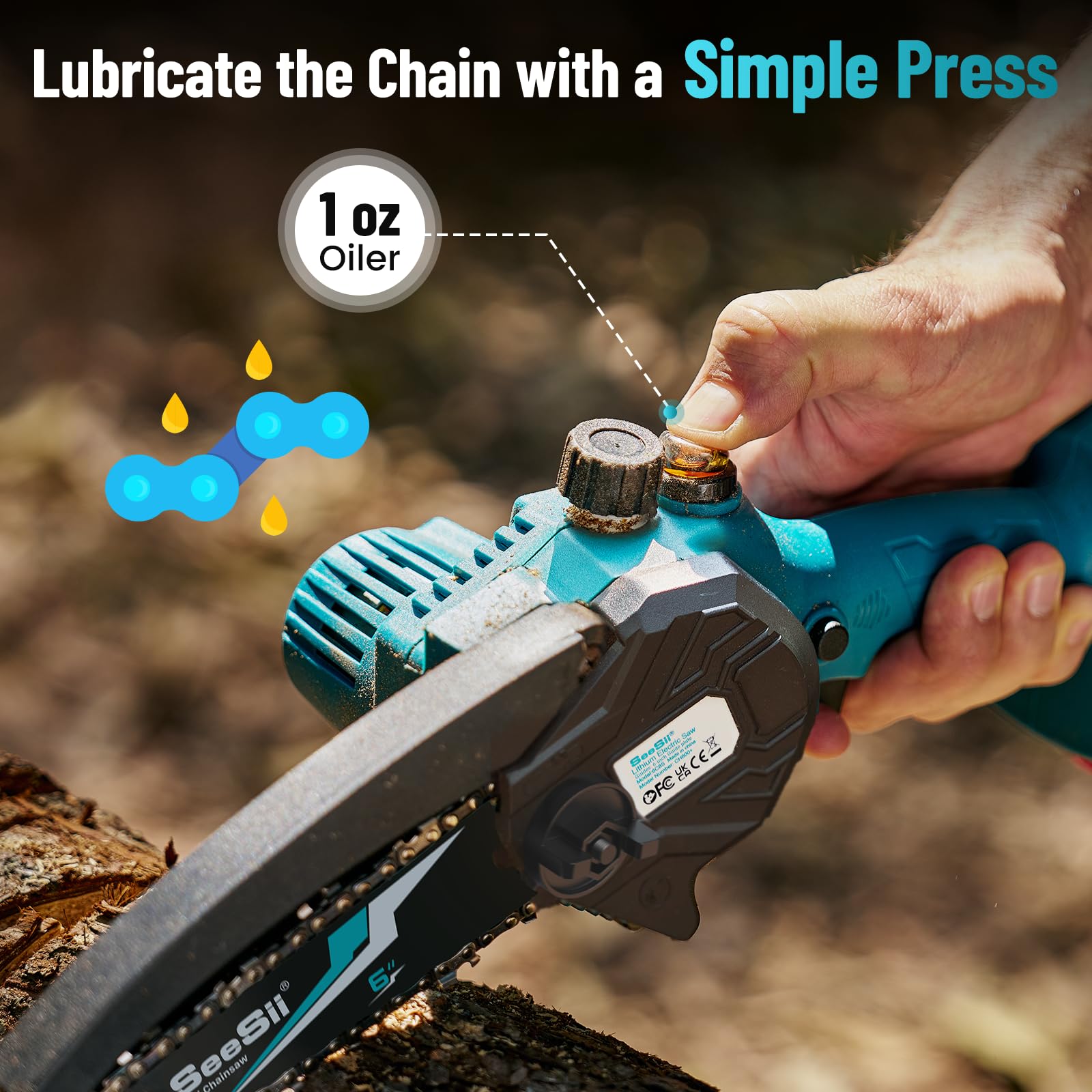 Seesii Mini Cordless Chainsaw CH600+ - 6 Inch Electric Chainsaw with 900W Motor, 2×4.0Ah Long-Lasting Batteries & Automatic Oiler - Lightweight Handheld Battery Powered Chainsaw for Tree Trimming, Pruning, and Yard Maintenance - Perfect Gift for Men, Women, Dad, and DIY Enthusiasts