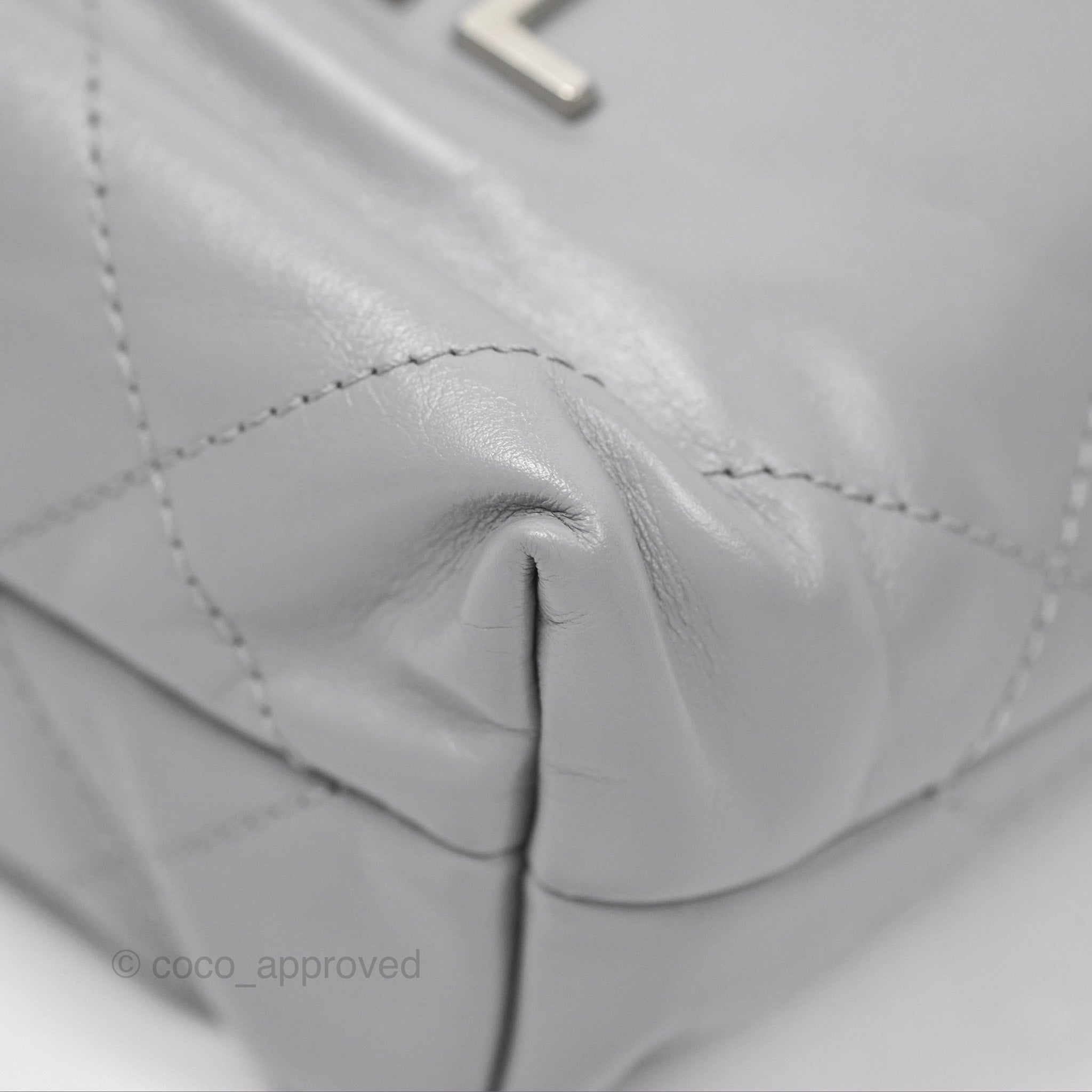 Chanel 22 Mini Bag Light Grey Shiny Crumpled Calfskin with Matte Silver Hardware - Luxury Crossbody Purse for Women, Perfect for Date Night & Evening Events