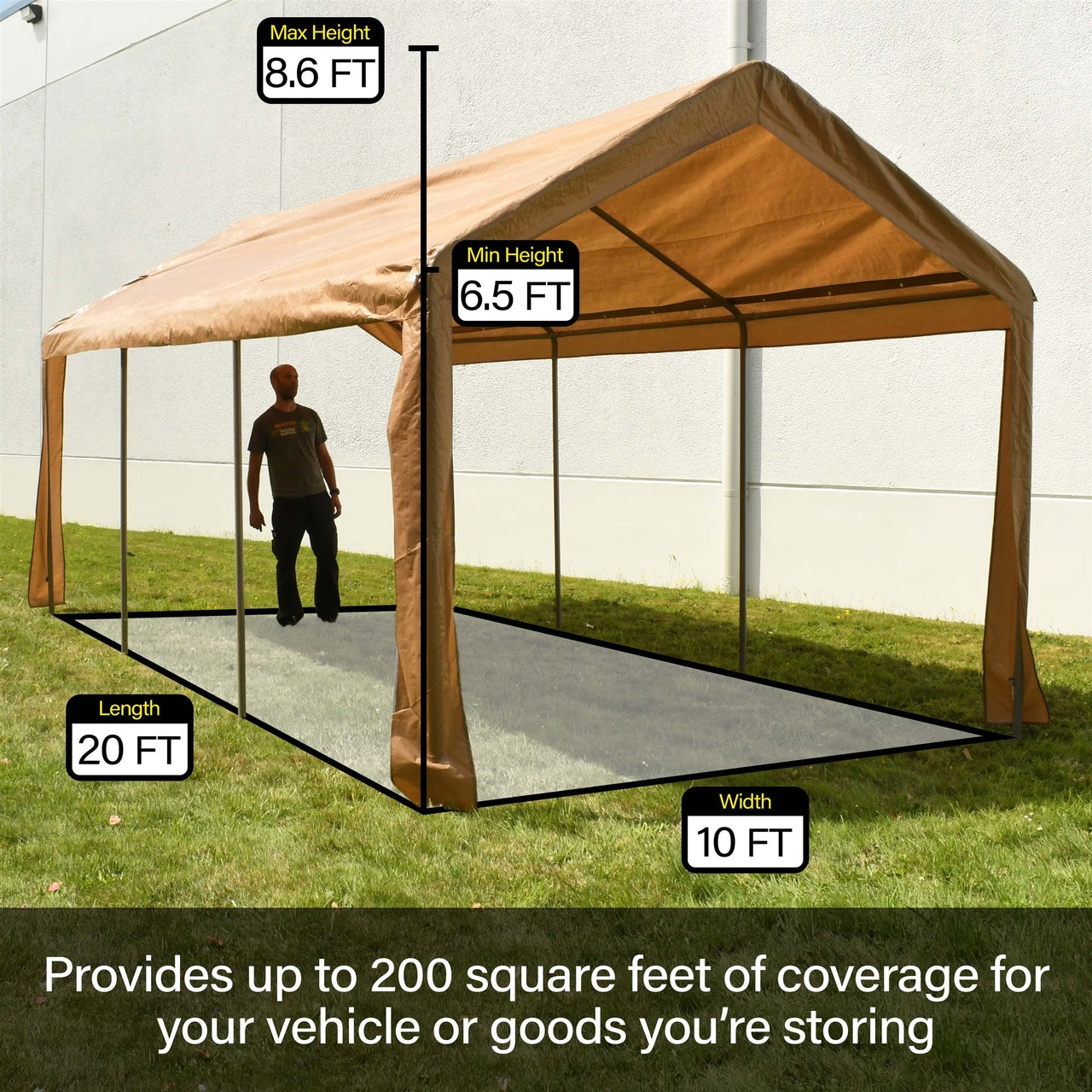 Heavy Duty 10x20 FT Aleko Outdoor Carport Canopy Tent - White - Perfect for Vehicle Shelter, RV Cover, and Outdoor Storage