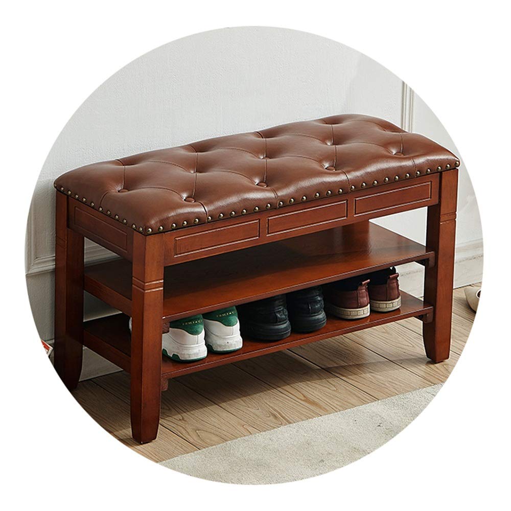 Solid Wood Shoe Rack - Multi-Layer Shoe Storage Cabinet with Changing Stool, Retro Home Organizer (50cm/70cm/90cm) - Perfect for Entryway, Closet & Bedroom Organization