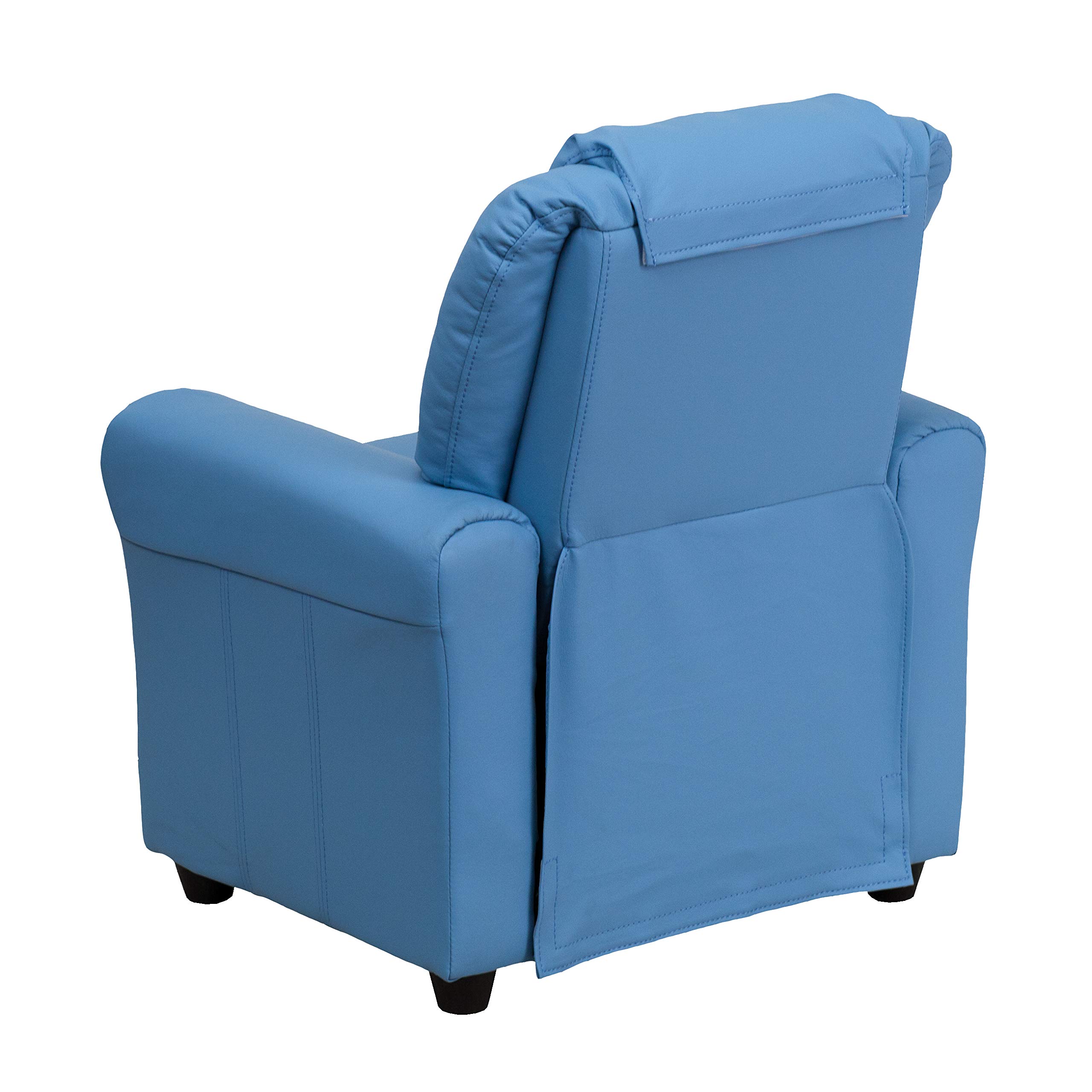 Light Blue Vinyl Kids Recliner Chair with Cup Holder & Headrest - Comfortable Lounge Chair for Children's Bedroom, Playroom or TV Room
