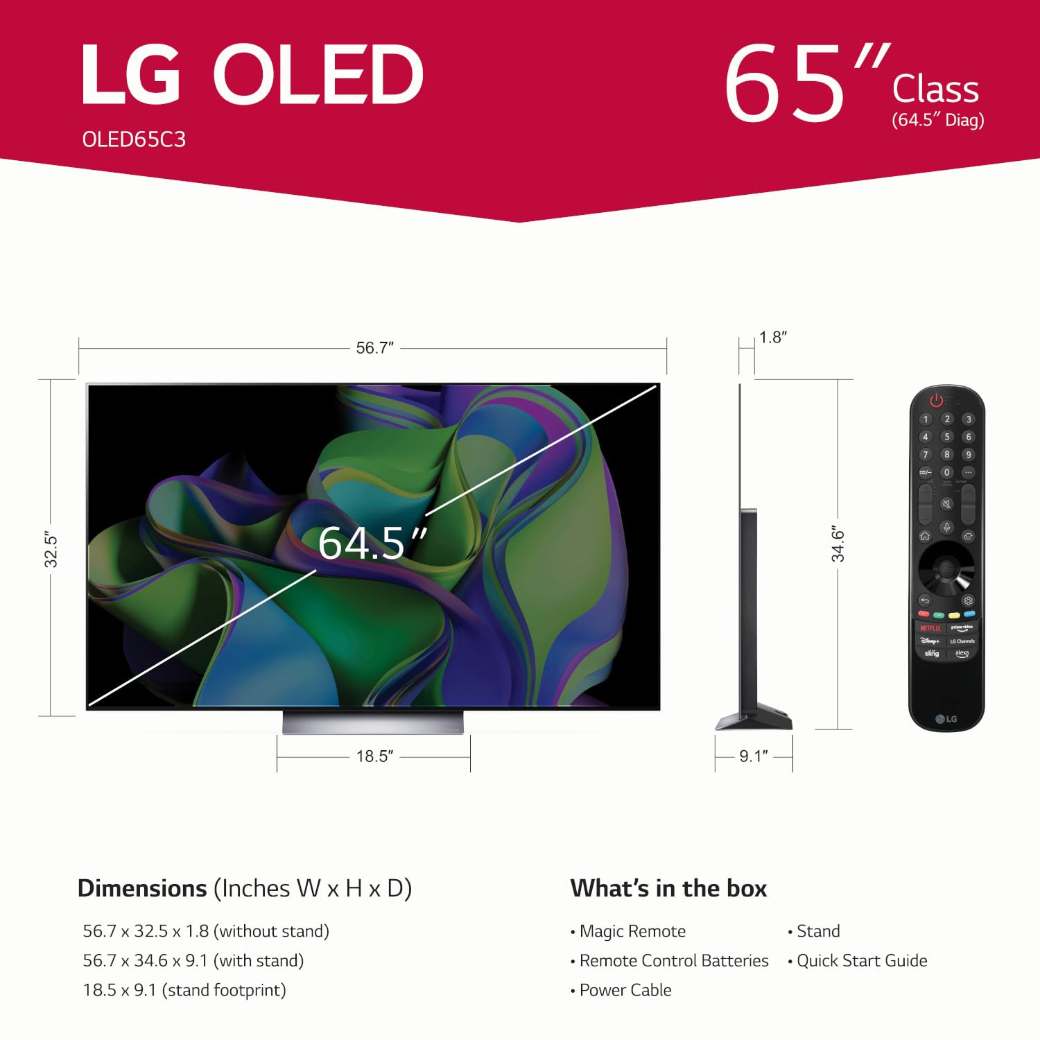 LG C3 Series 65-Inch Class OLED evo 4K Smart TV with AI Processor, Alexa Built-in & Magic Remote - Perfect for Gaming, Movie Nights & Home Theater (OLED65C3PUA, 2023 Model)