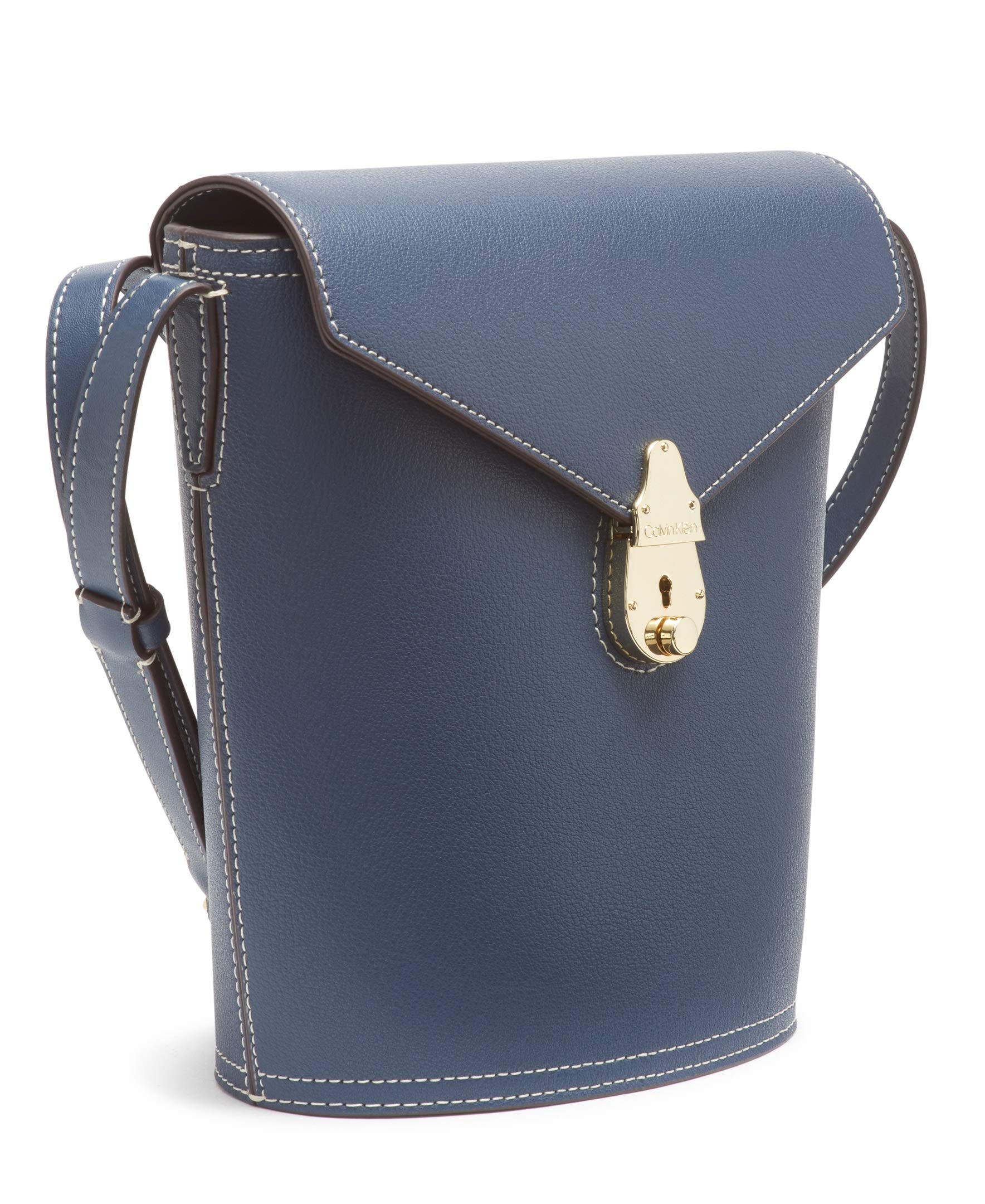 Calvin Klein Statement Series Lock Flap Daytona Leather Crossbody Bucket Bag for Women | Fashionable Shoulder Purse for Work, Travel & Everyday Use