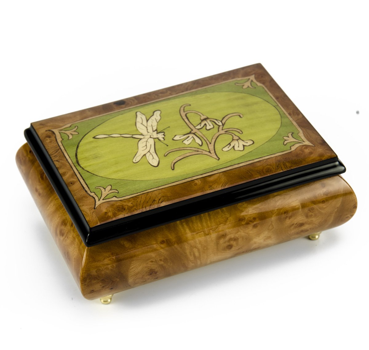 Tranquil Olive Green & Wood Tone Dragonfly Music Box - Plays 'A Whole New World' & More - Perfect for Relaxation, Gifts & Home Décor