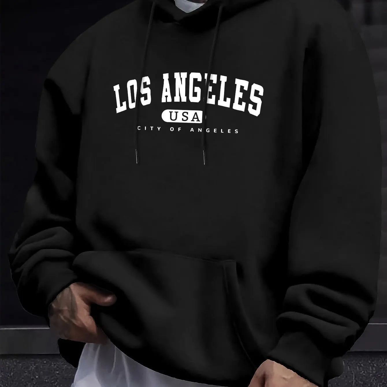 Los Angeles USA Print Men's Long Sleeve Cotton Hoodie - Casual Drawstring Pullover for Autumn & Winter | Streetwear, Gym, Outdoor Activities