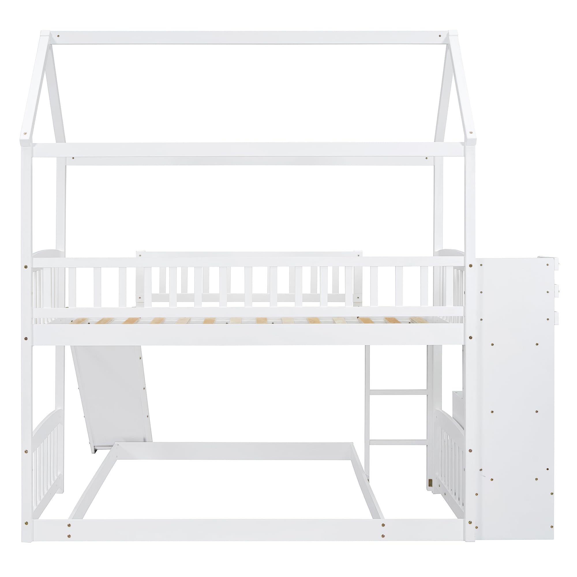 Merax Twin Over Twin Loft Bunk Bed with Slide, Stairs & Storage Drawers - No Box Spring Needed - White Space-Saving Kids Bunk Bed for Small Rooms, Dorms & Sleepovers