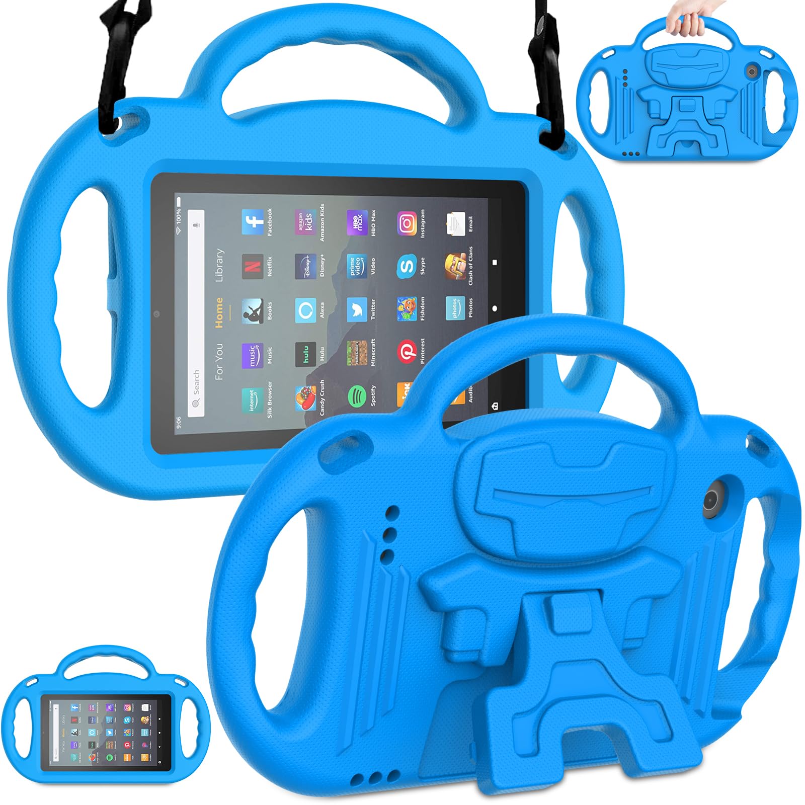 LTROP Kindle Fire 7 Tablet Case for Kids (2019/2017, 9th & 7th Gen) - Lightweight Shockproof Protective Cover with Handle Stand & Shoulder Strap - Perfect for School, Travel and Home Use - Blue