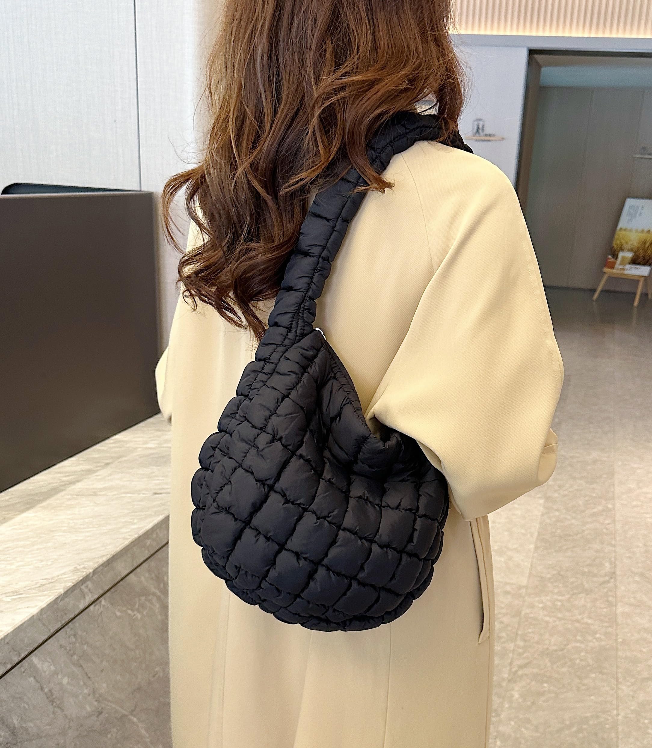 Quilted Puffer Tote Bag for Women - Lightweight Shoulder Bag with Zip, Hobo Satchel Handbag, Stylish Cloud Bag for Work, Travel & Shopping (2024)