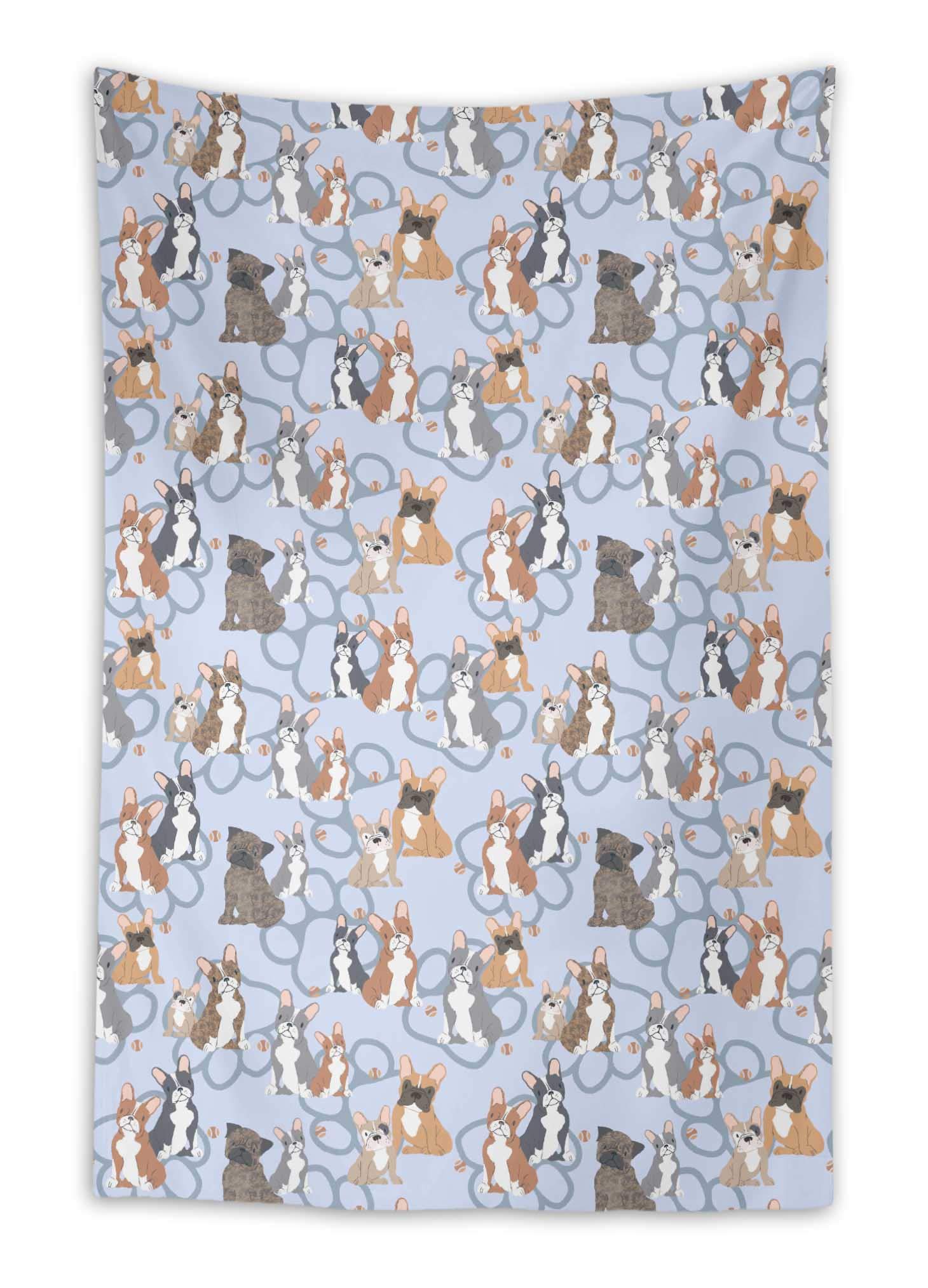 Blue Dog & Paw Print Beach Themed Tapestry Wall Hanging - 58 x 80 Inches Soft Woven Blanket for Bedroom, Dorm Decor, Outdoor Picnic, and Beach Party Backdrop