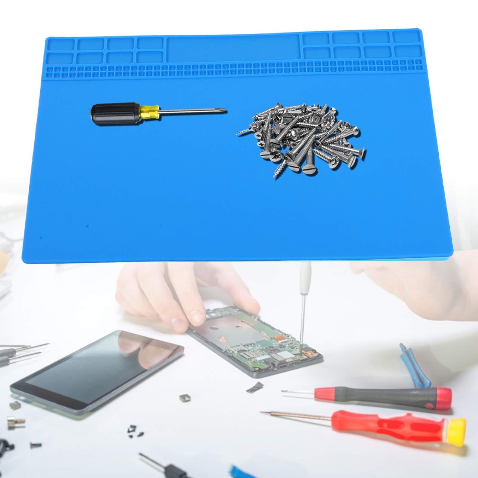 High-Quality Silicone Heat Repair Mat Pad 350x250x4mm - Non-Slip Desk Maintenance Mat with Screw Storage Compartment (Navy Blue) | Perfect for Electronics Repair, DIY Projects & Workshop Organization