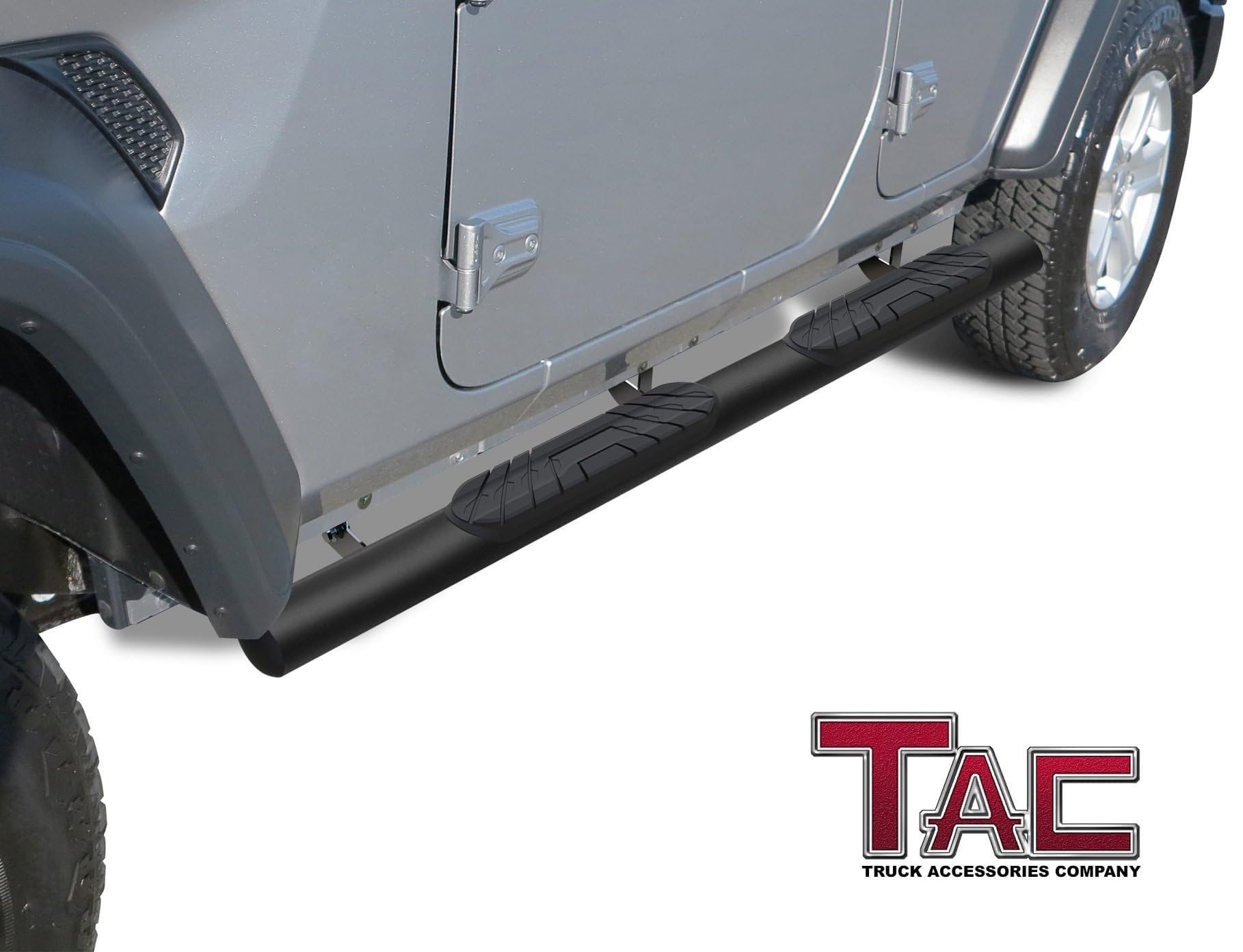 TAC Side Steps Running Boards for 2018-2024 Jeep Wrangler JL 4-Door SUV - 4-Inch Oval Texture Black Nerf Bars & Rocker Panel Step Rails (2-Piece Set) | Off-Road Accessories for Enhanced Vehicle Protection and Easy Entry
