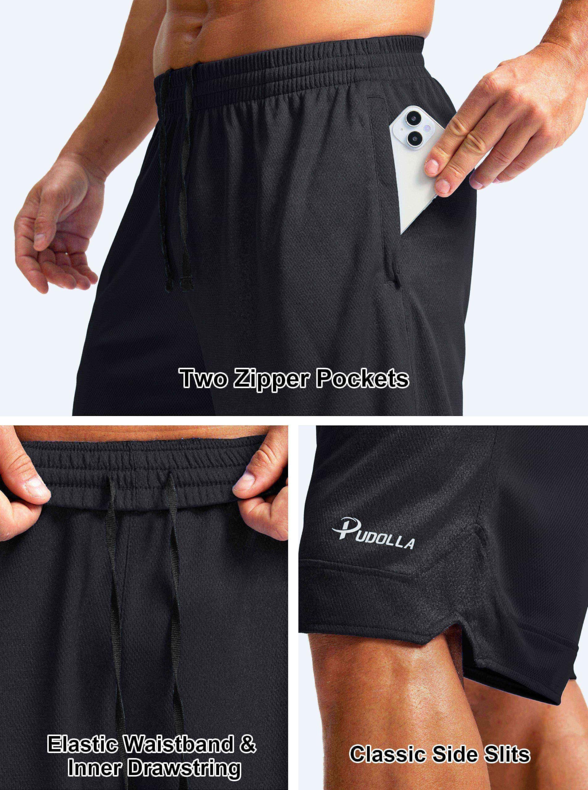 Pudolla Men's Basketball Shorts with Zipper Pockets - 11