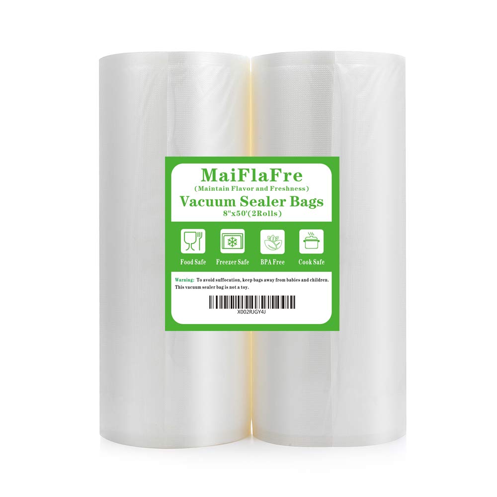 MaiflaFre 8x50 2 Pack Commercial Grade Vacuum Sealer Bags Rolls - BPA Free Heavy Duty Food Storage Bags for Vacuum Sealing, Meal Prep, Sous Vide & Long-Term Food Preservation