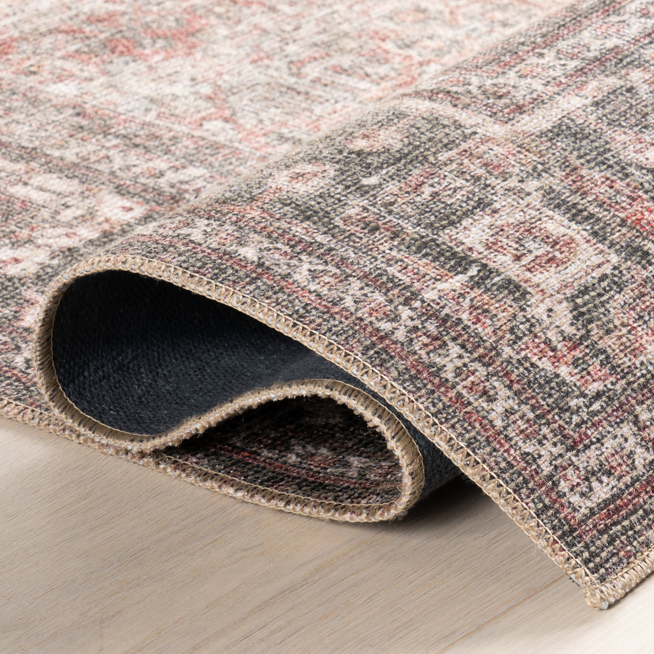 Vintage Cosette Rug in Burgundy - Handmade Bohemian Style Area Rug for Living Room, Bedroom & Home Decor