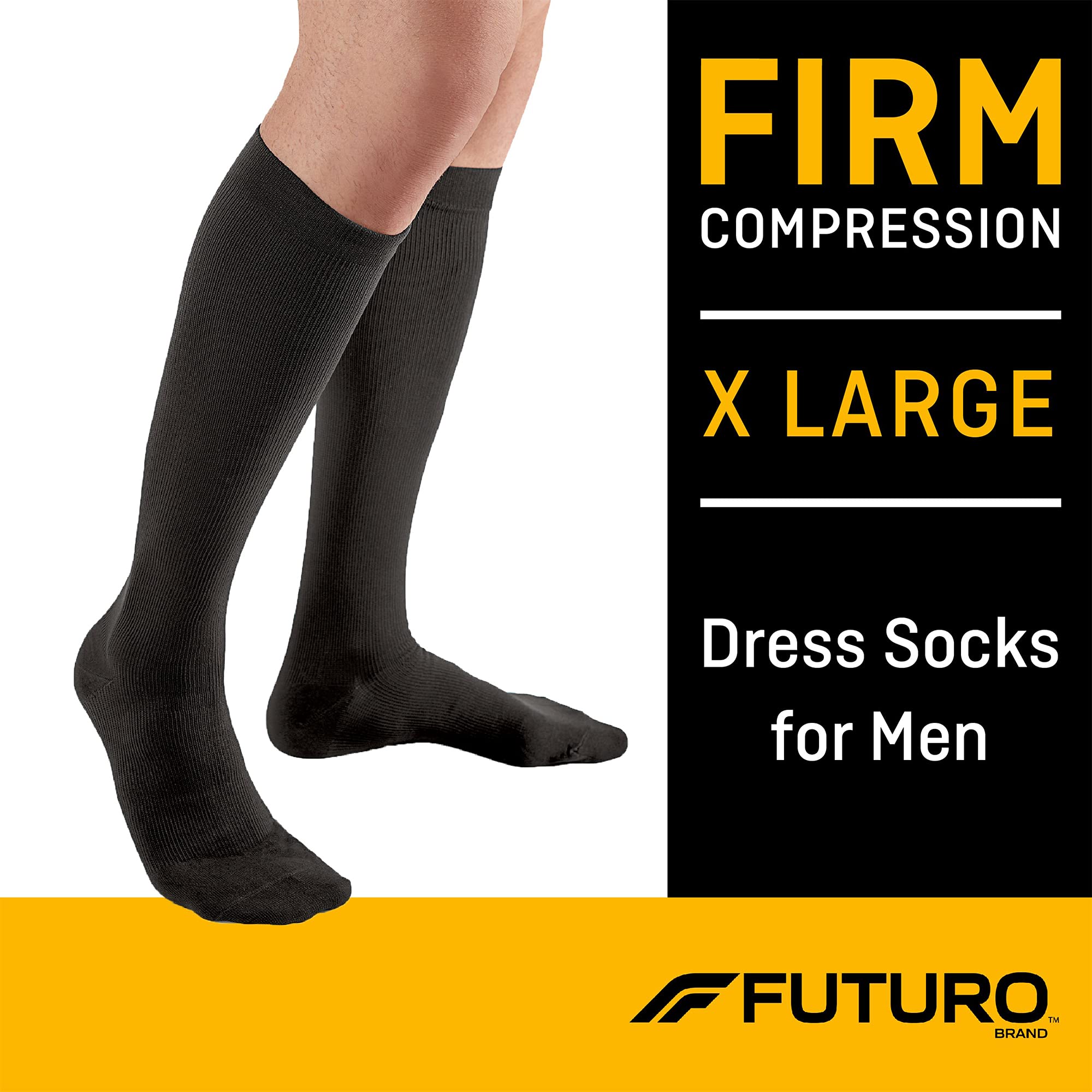 FUTURO Men's Firm Compression Dress Socks - Black X-Large (6 Pairs) - Support for Circulation & Comfort - Ideal for Work, Travel & Everyday Wear