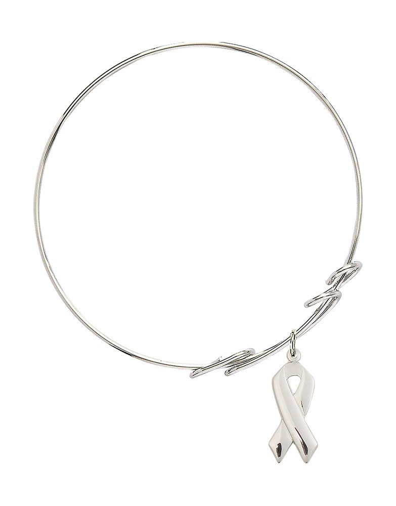 Sterling Silver Round Double Loop Bangle Bracelet - Cancer Awareness Ribbon Jewelry Gift for Women (Perfect for Support Events, Fundraisers & Everyday Wear)