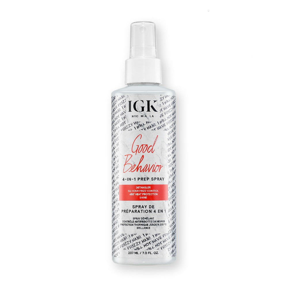 IGK Good Behavior 4-In-1 Prep Spray for Smoothing, Detangling & Heat Protection - Perfect for Styling, Blowouts & Frizz Control