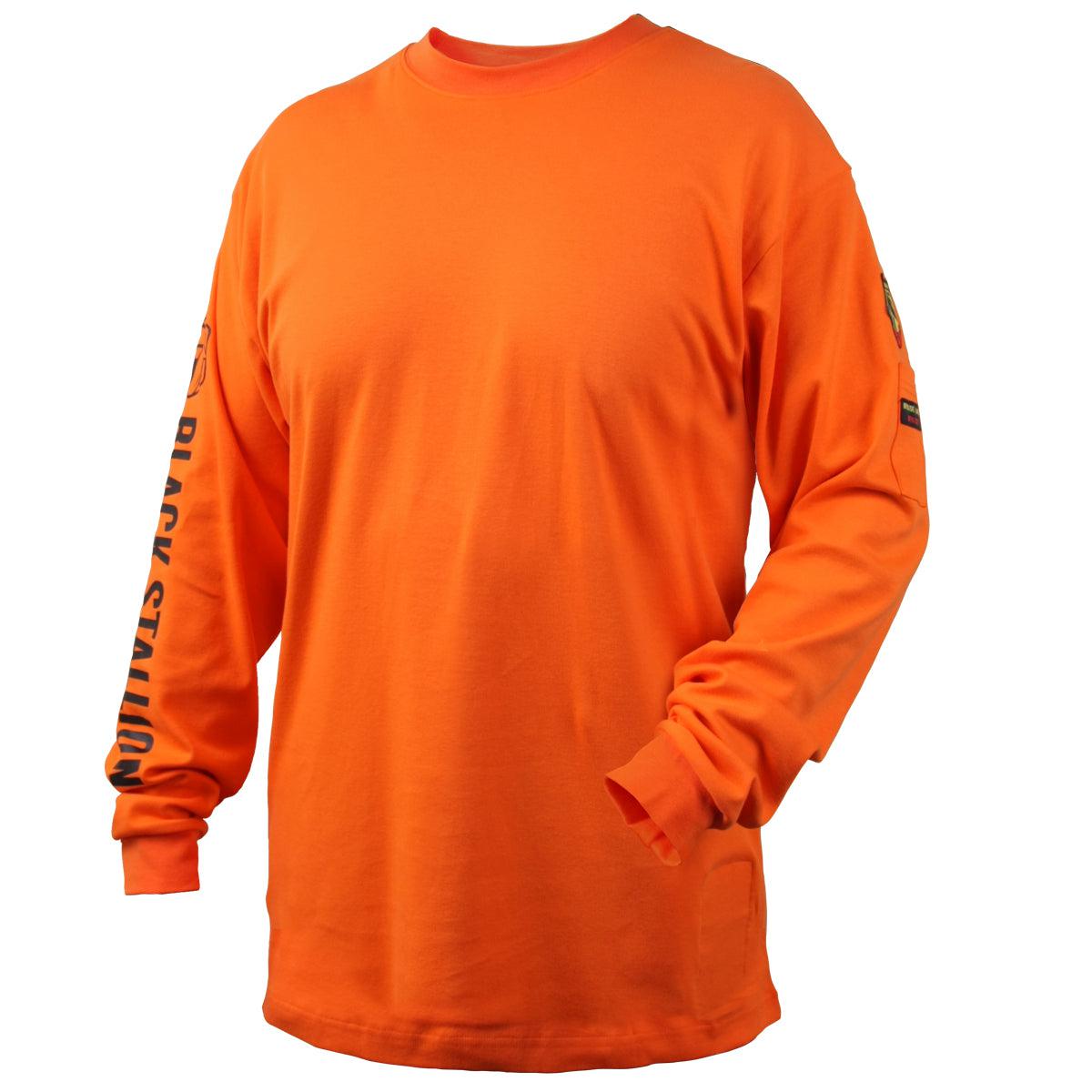 Black Stallion FR Cotton Knit 7 oz Long Sleeve T-Shirt in Safety Orange (TF2510 OR) - Flame Resistant Workwear for Construction & Industrial Safety