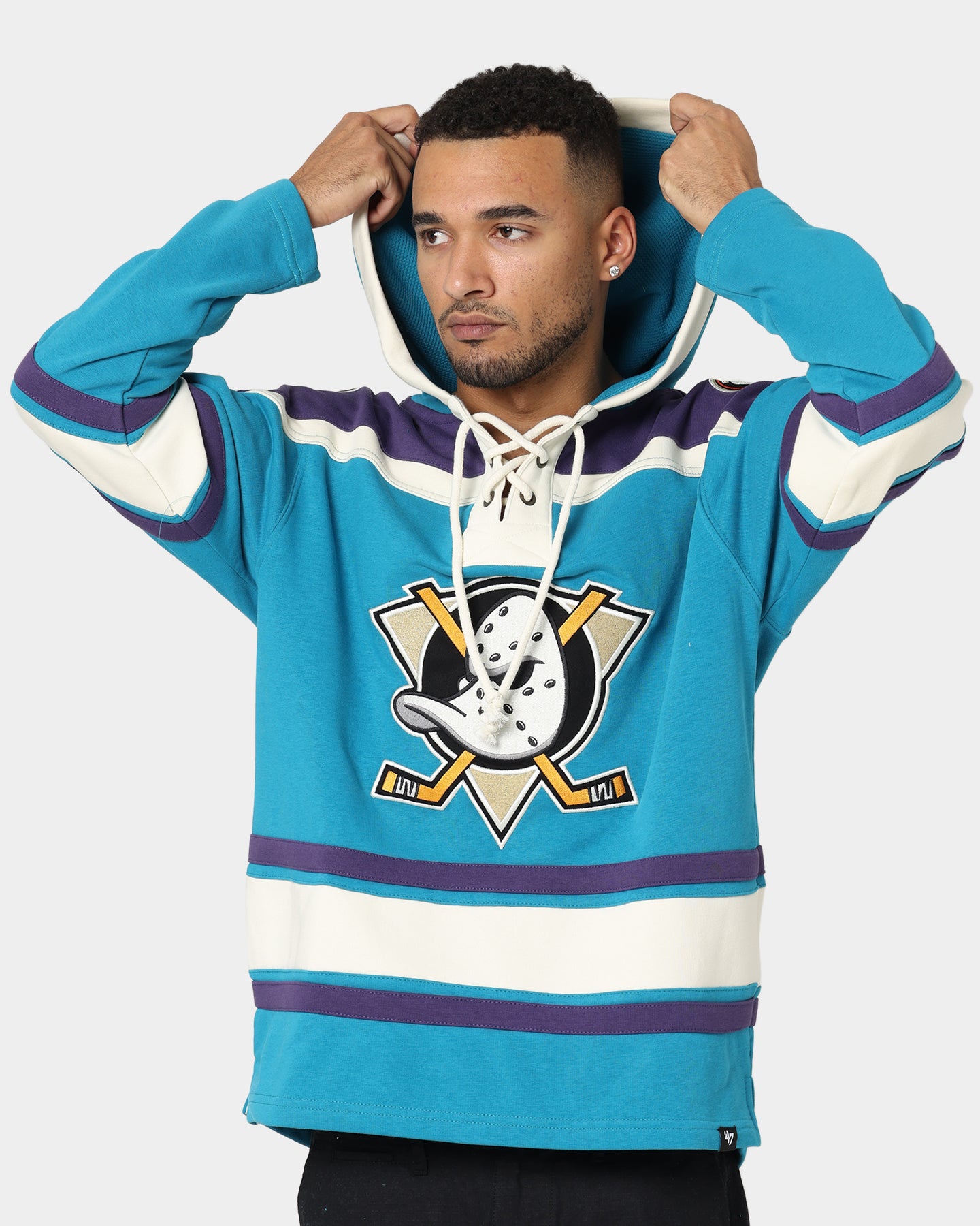 47 Brand Anaheim Ducks Lacer Hoodie - Purple & Sharks Teal - Men's NHL Hockey Pullover Sweatshirt for Game Day & Casual Wear