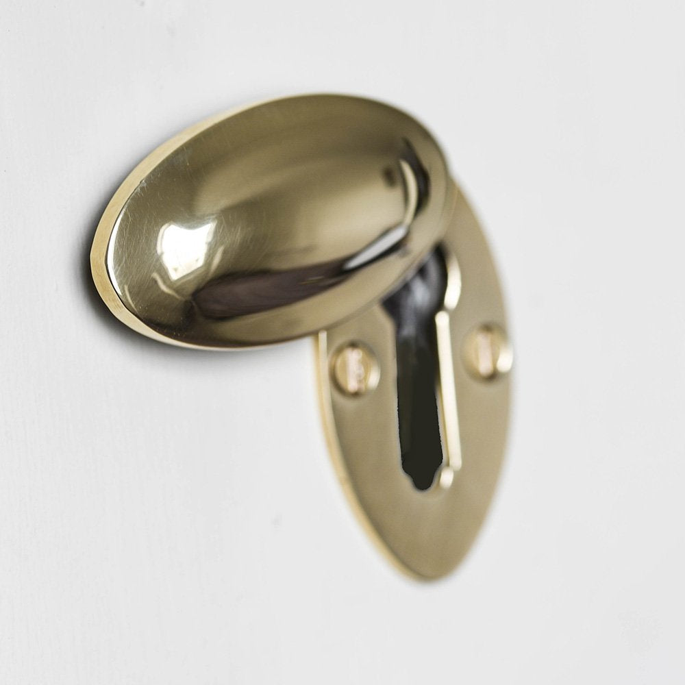 Polished Brass Edwardian Oval Escutcheon - Vintage Door Plate for Classic Home Decor | Perfect for Victorian & Traditional Style Houses