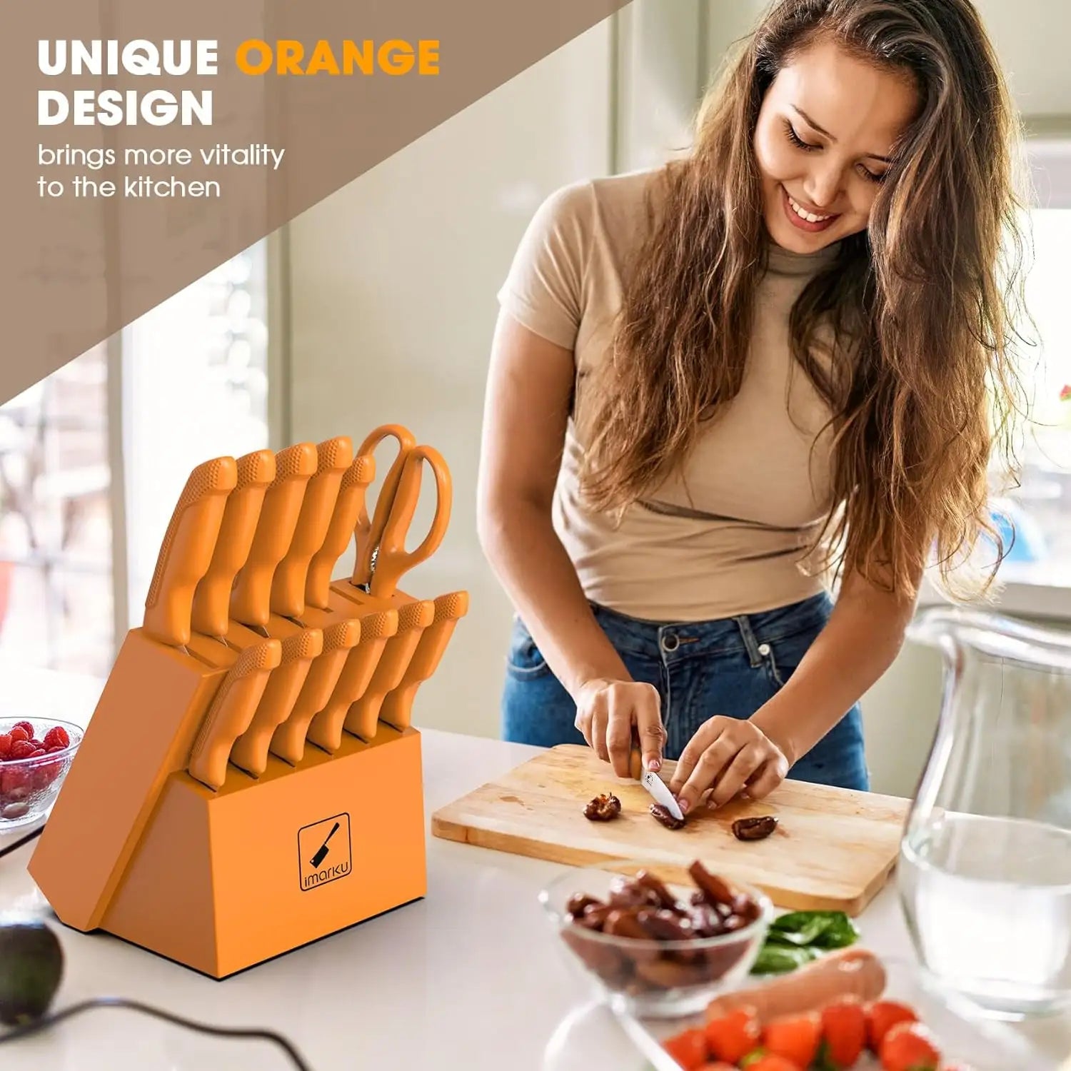 Premium Orange Knife Set with Stainless Steel Blades & Ergonomic PP Handles - Perfect for Kitchen, Camping, BBQ and Outdoor Cooking