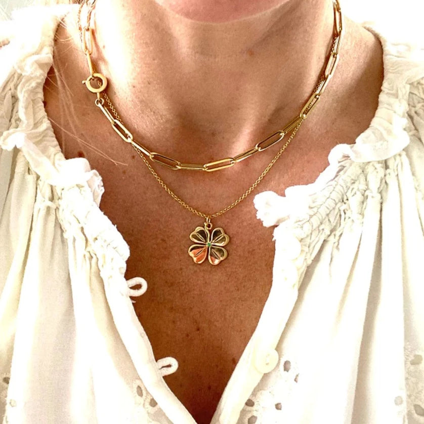 18K Gold Emerald Four Leaf Clover Pendant Necklace for Women - Elegant Jewelry Gift for Birthday, Anniversary & Special Occasions - Perfect for Everyday Wear & Formal Events
