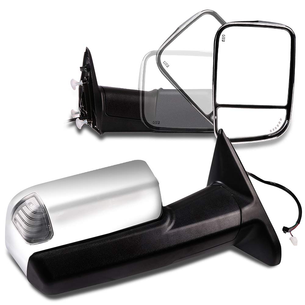 Aintier Power Heated Towing Mirrors for Dodge Ram 1500/2500/3500 (2010-2018) - LED Turn Signal, Puddle Light & Chrome Housing | Perfect for Towing, Camping & Off-Road Adventures