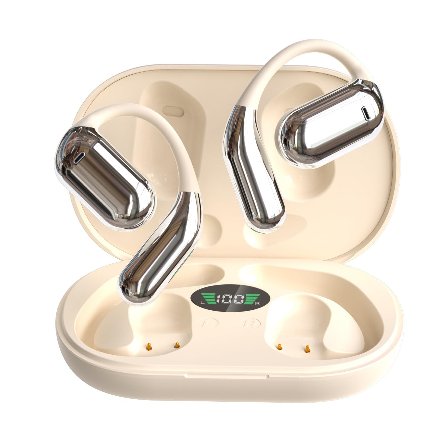 Open Ear Bluetooth 5.4 Wireless Earbuds with LED Display & 60H Playtime - Sweatproof Sports Headphones with Built-in Mic & Charging Case for Running, Workout, Gym, Cycling & Outdoor Activities