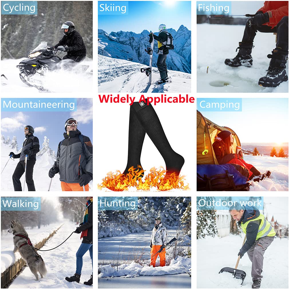 Rechargeable Electric Heated Socks for Men & Women - Winter Foot Warmers for Outdoor Activities, Skiing, Skating, Cycling, Camping, Fishing & Hunting | USB Powered Thermal Socks for Cold Weather Work & Winter Sports