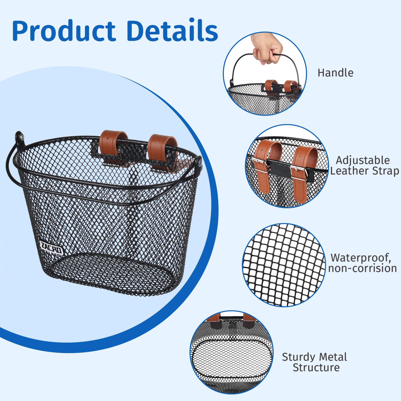 **Upgraded Zacro Kids Bike Basket with Bell & Streamers - Durable Bicycle Basket for Boys & Girls - Perfect for Toddler Bikes & Scooters - Ideal for School, Park Rides & Outdoor Adventures**