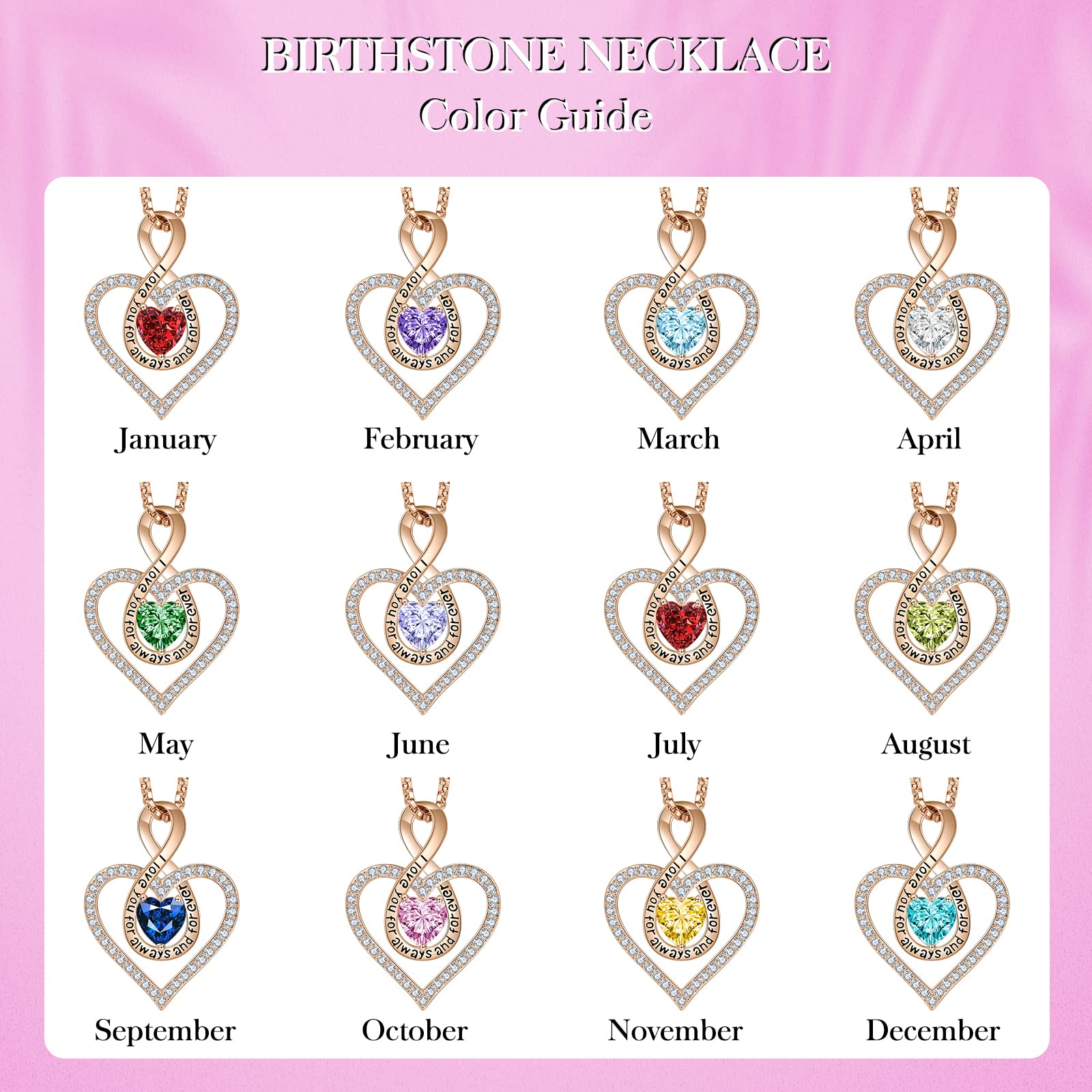 18K Rose Gold Plated Infinity Heart Necklace for Women - Birthstone Personalized Jewelry Gift for Wife, Girlfriend, Mom (Perfect for Anniversary, Birthday, Christmas) | Elegant Everyday Wear & Special Occasion Accessory