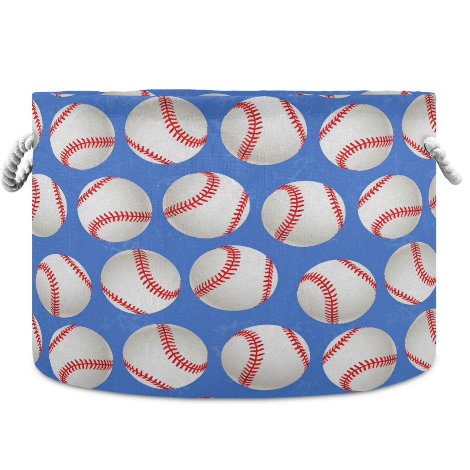 Visesunny Baseball Blue Pattern Storage Basket - Canvas Fabric Toy Organizer Bin, Nursery Hamper & Laundry Basket for Kids Room, Playroom, Shelves | Perfect for Toy Storage, Clothes Organization & Home Decor