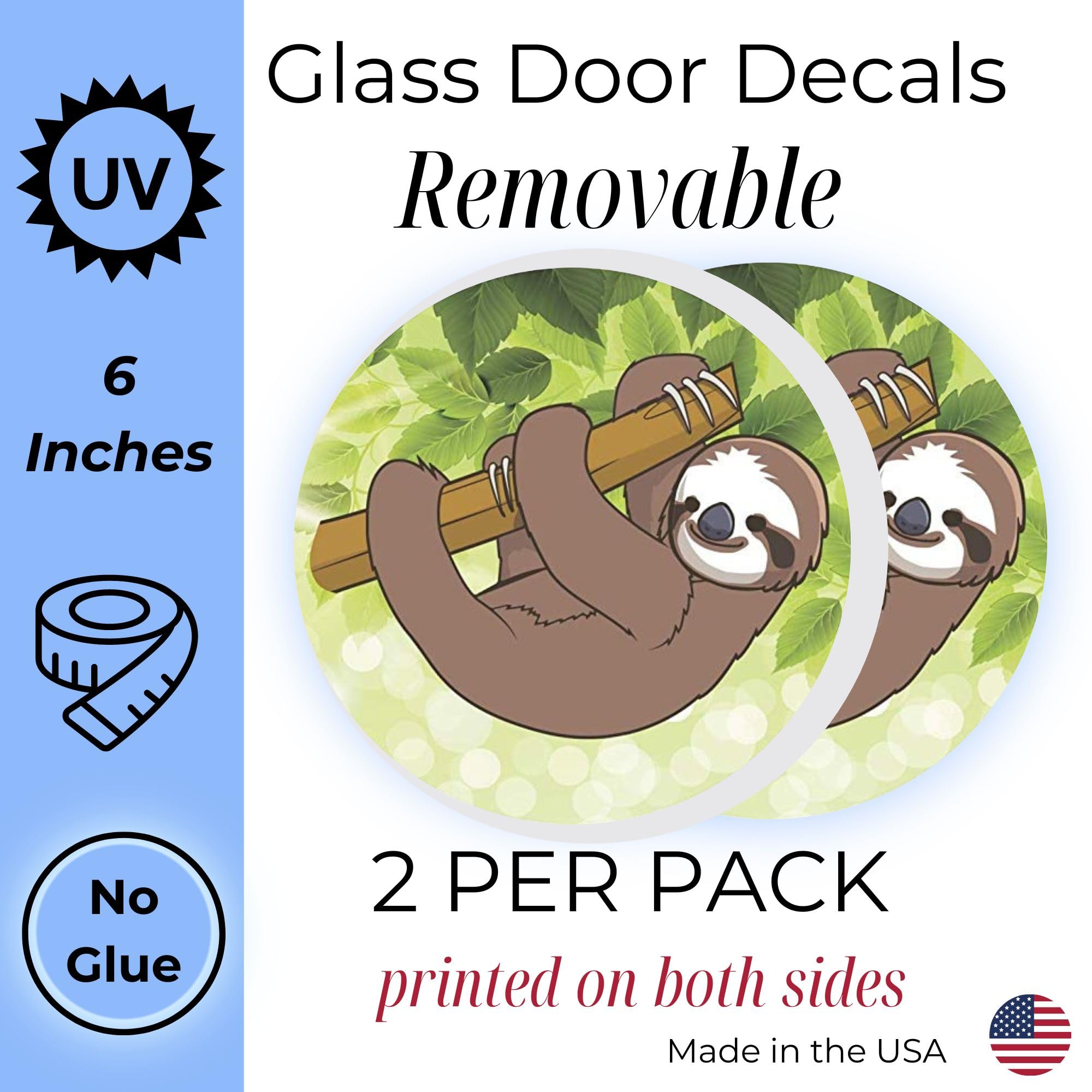 Sloth-Themed Double-Sided Glass Door Safety Decals - 2-Pack Anti-Collision Stickers for Home & Office Windows - Prevent Accidents with Cute Sloth Design