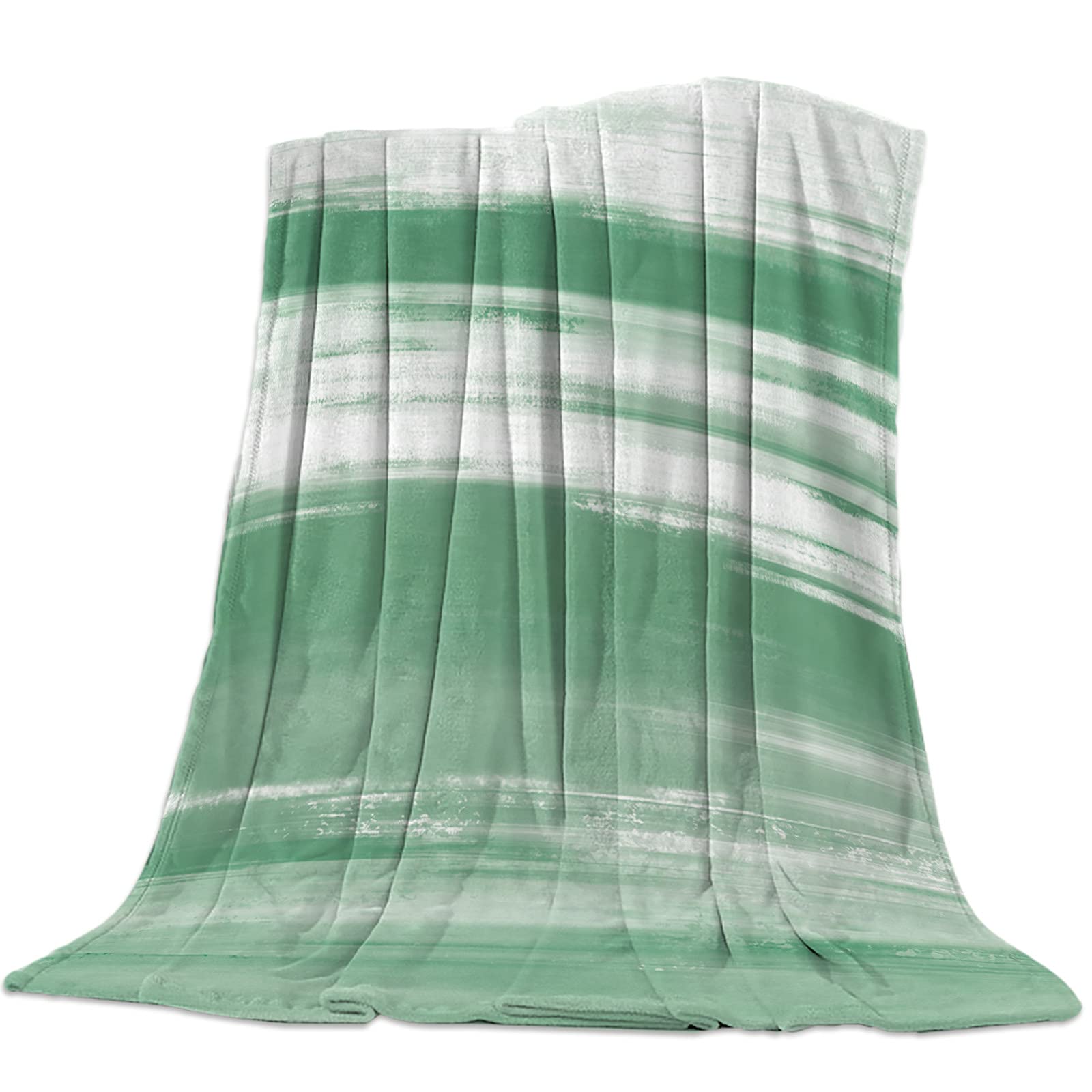 SODIKA Flannel Fleece Blanket - Super Soft Plush Cozy Lightweight Throw Blanket for Couch, Sofa & Bed - All Season Warm Blanket - Green & Grey Abstract Painting Design 40