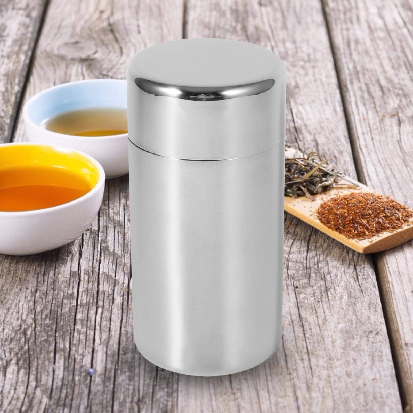 Tyenaza Airtight Stainless Steel Tea Canister with Double Seal Lids - Food Storage Container for Loose Leaf Tea, Coffee Beans, Herbs, Spices & Candy - Perfect for Kitchen Pantry Organization & Coffee Bar Display