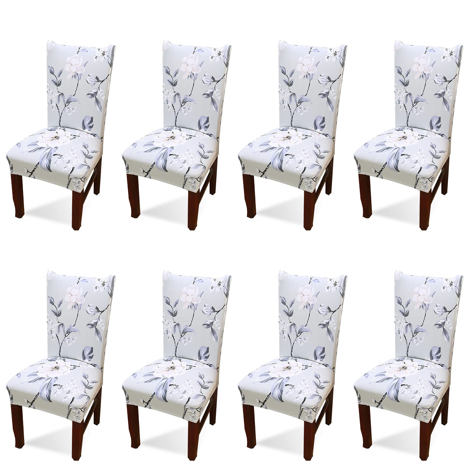 Argstar 8 Pack Stretch Dining Chair Covers - Floral Printed Armless Slipcovers for Kitchen & Dining Room - Spandex Parson Chair Protectors - Blue Spring Flower Design - Perfect for Home Decor, Parties & Daily Use
