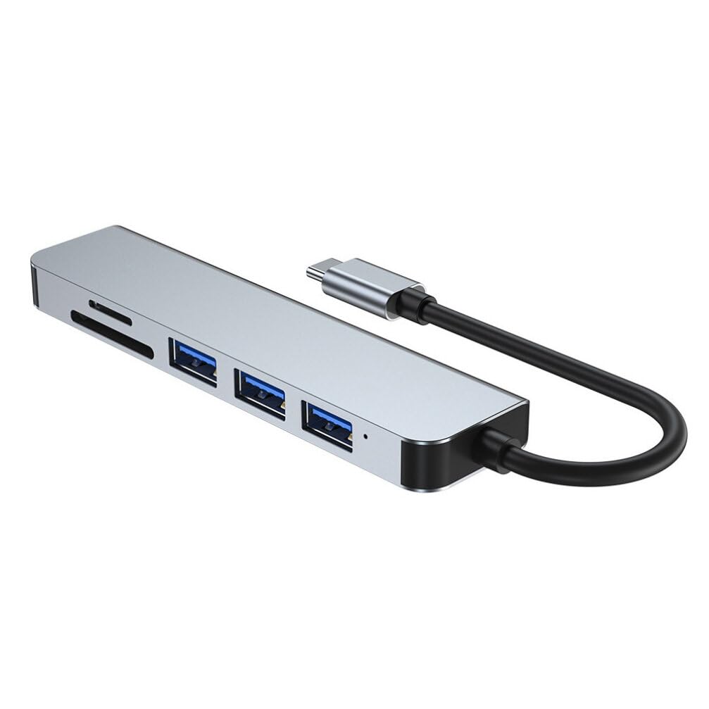 OSALADI 6-in-1 USB C Hub with Card Reader - Aluminum USB 3.0 Splitter for Laptop Charging & Data Transfer