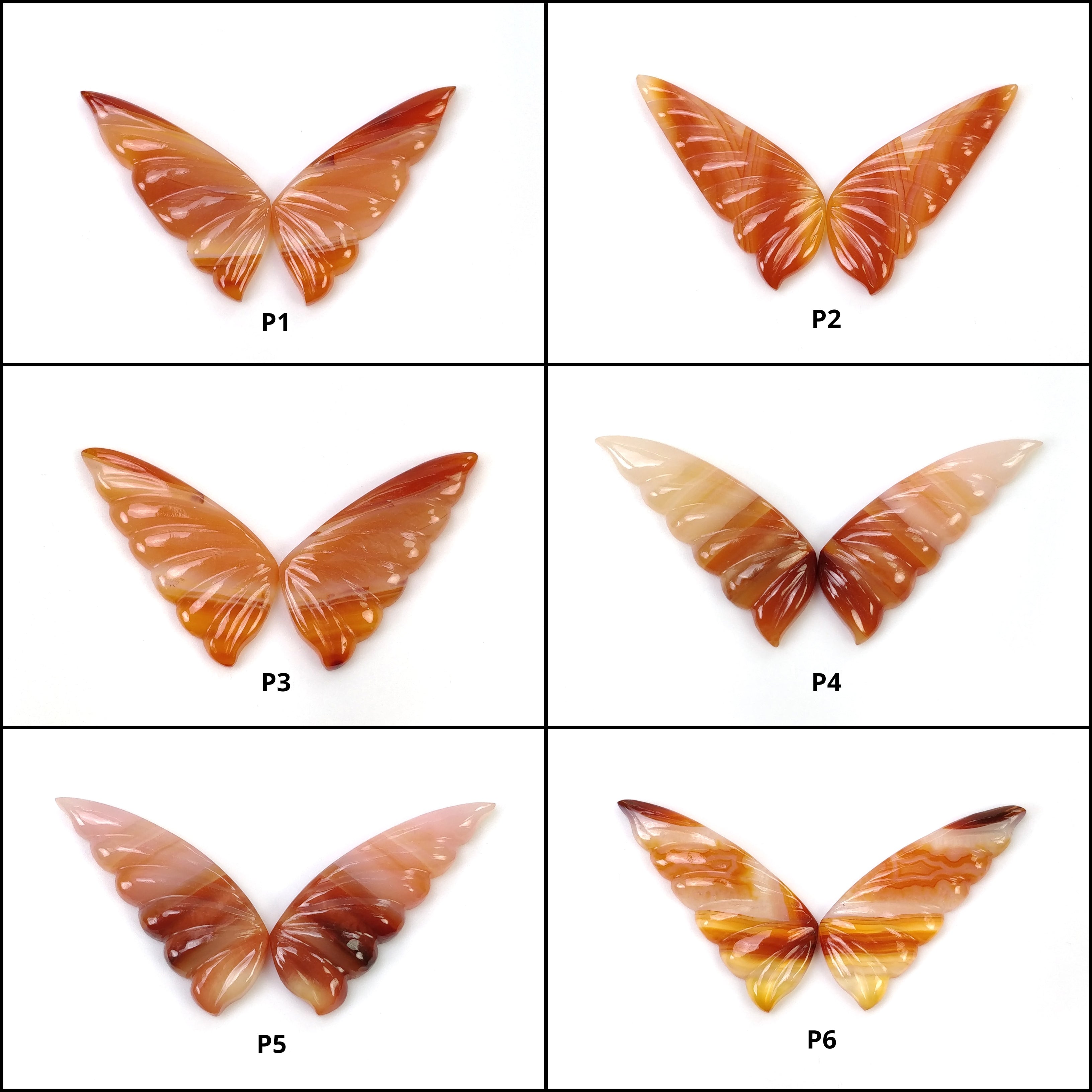 Natural Untreated Botswana Striped Agate Gemstone Hand Carved Butterfly - Bi-Color Agate Jewelry (28x12mm & 33x13mm Pair) for Jewelry Making, Collection & Spiritual Healing
