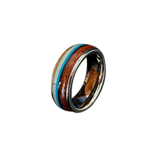 Premium Tungsten Wedding Band for Men - 8mm Deer Antler & Koa Wood Ring with Turquoise Inlay - Durable Mens Jewelry Gift for Anniversary, Engagement & Outdoor Enthusiasts