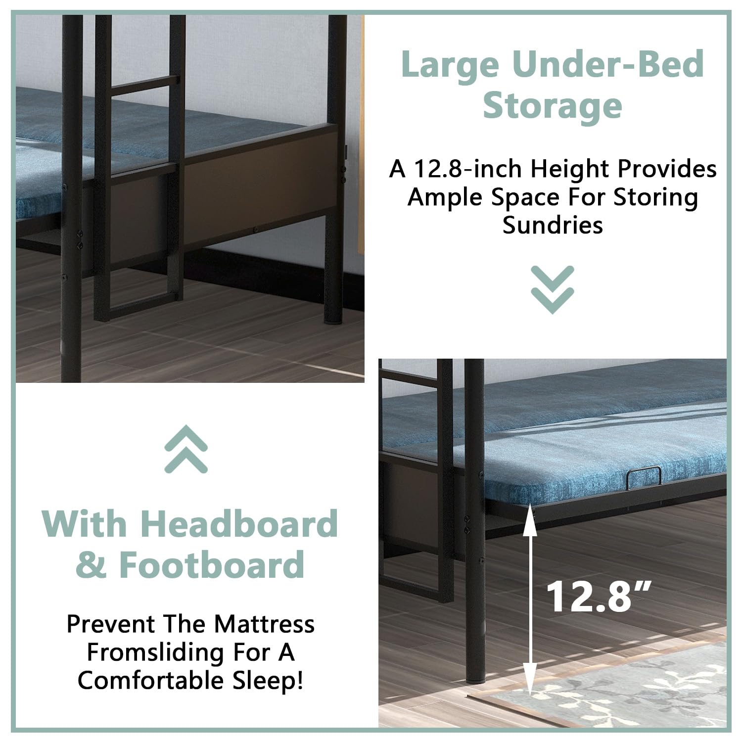 Convertible Twin Over Full Bunk Bed with Steel Frame - Sturdy Metal Bunk Bed with Guard Rail & Ladder for Kids, Teens & Adults - Space-Saving Black Bed Frame for Small Rooms, Guest Rooms & Dormitories