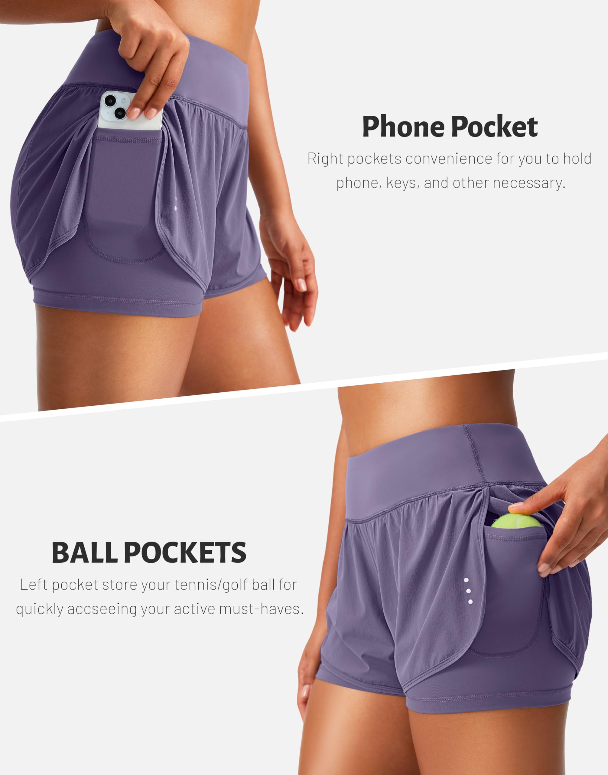 **Women's 2-in-1 High Waisted Running Shorts with Zipper Pockets – Spandex Gym Yoga Workout Athletic Shorts for Women – Perfect for Running, Yoga & Fitness Training**