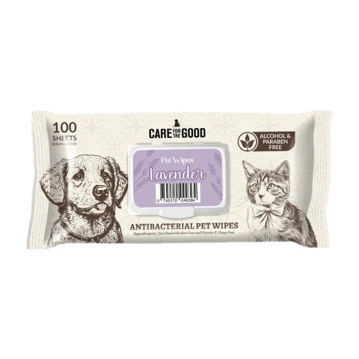 Antibacterial Pet Wipes for Dogs & Cats - Gentle Cleaning & Disinfection (20/100 Sheets) | Hypoallergenic, Convenient Travel Pack | Perfect for Paws, Face & Post-Walk Cleaning