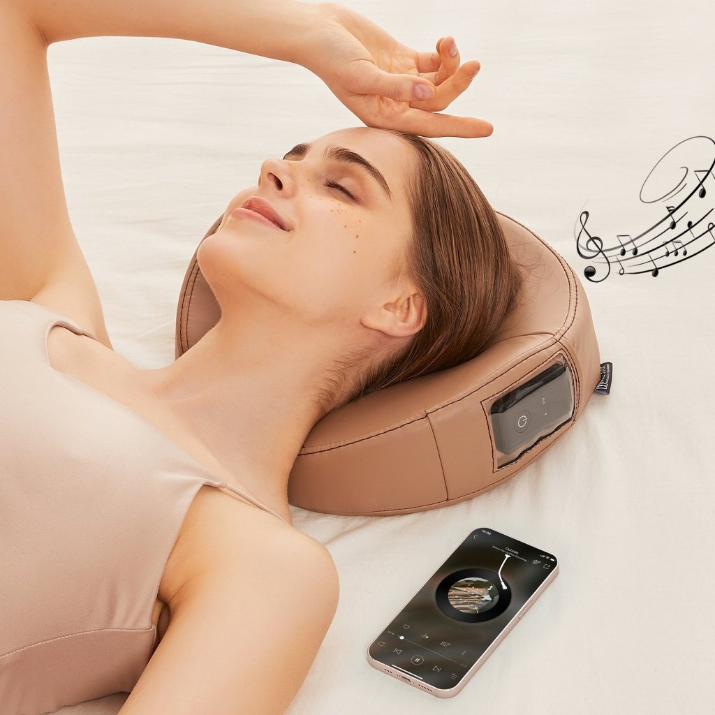 MusicMaster High Fidelity Sound Bluetooth Massage Pillow with Ultra Plush Face Cushion - Otter Color | Wireless Neck & Back Pain Relief for Home, Office & Travel