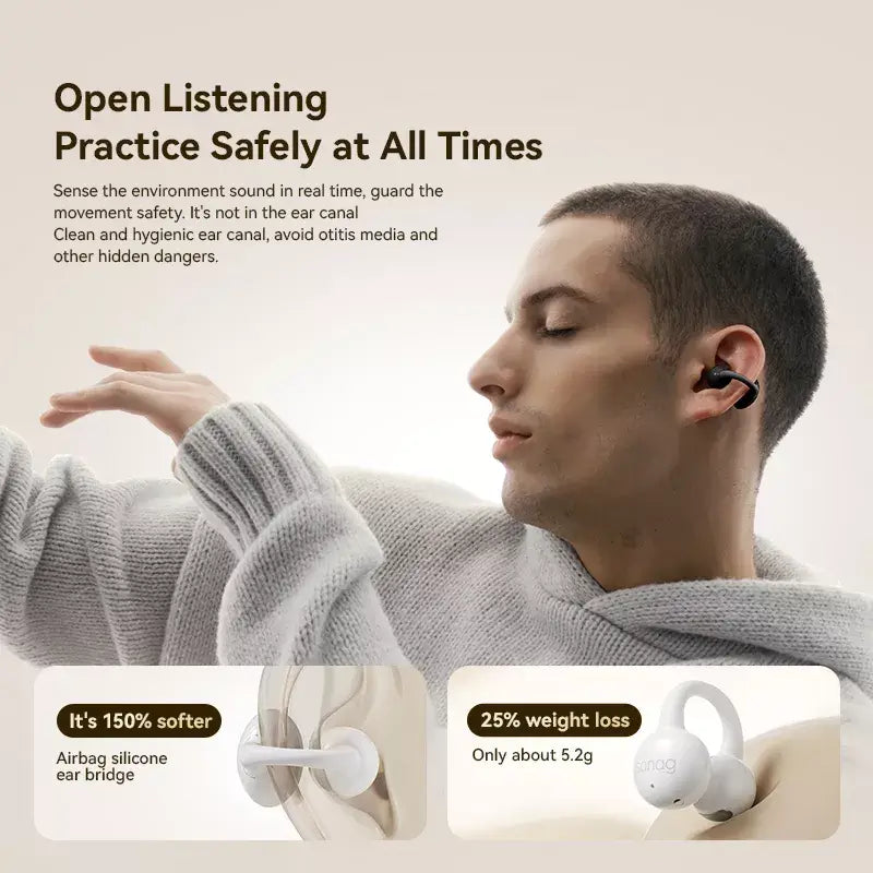 Sanag Z60S Ear Clip Wireless Bluetooth Headphones - Open Ear Air Conduction Sport Headset for Running, Cycling, Workouts & Outdoor Activities