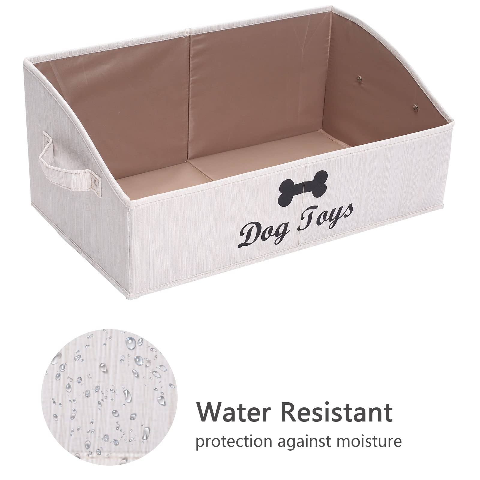 Foldable Fabric Dog Toy Storage Box with Handle - Large Collapsible Trapezoid Organizer Basket for Pet Toys (Beige) | Perfect for Living Room, Bedroom & Dog Play Area Organization