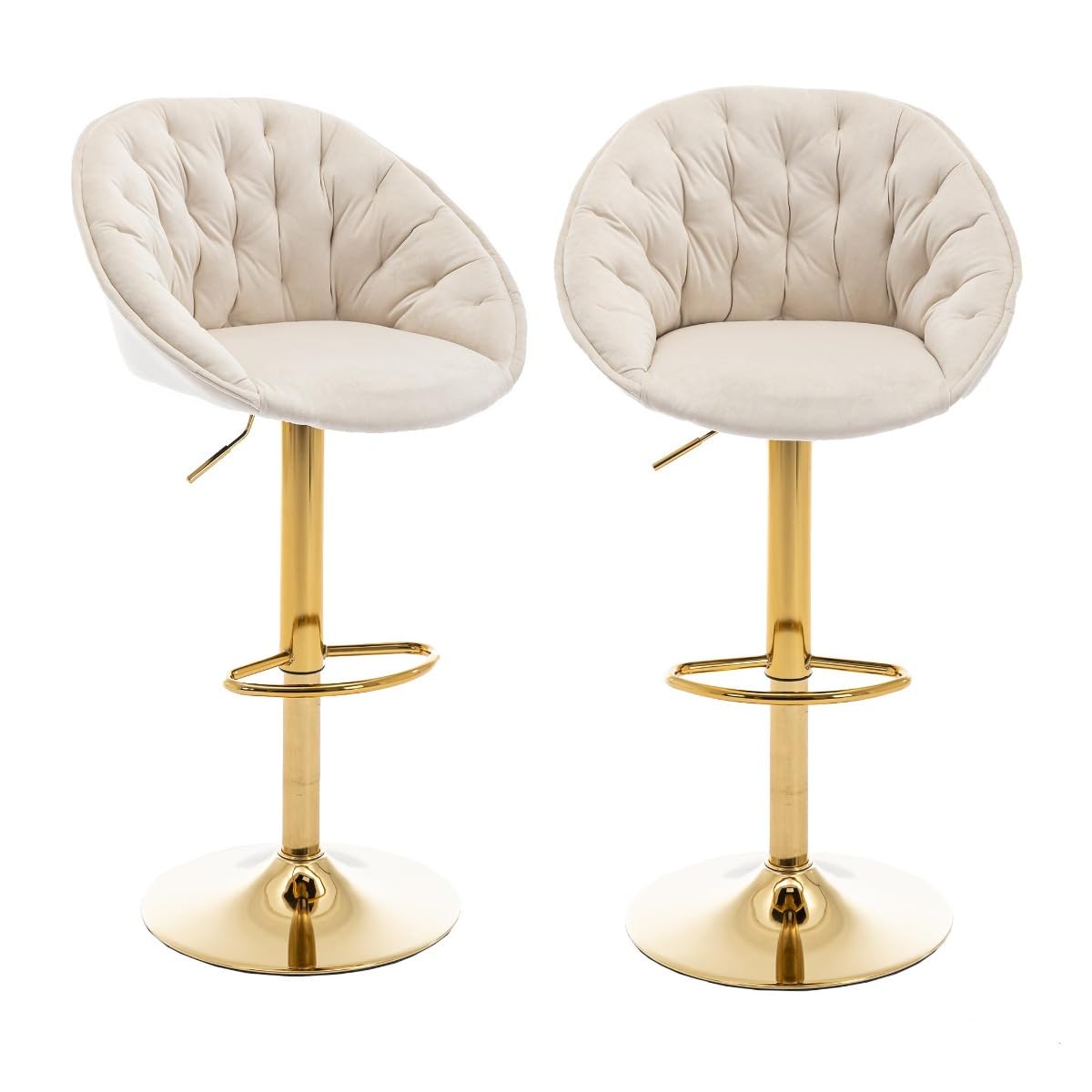 Modern Velvet Swivel Bar Stools Set of 2 - Adjustable Height Counter Stools with Backrest & Footrest, Upholstered Bar Chairs for Kitchen Island, Dining Room, Bar Counter - Soft Beige Velvet Fabric for Comfortable Seating & Stylish Home Decor