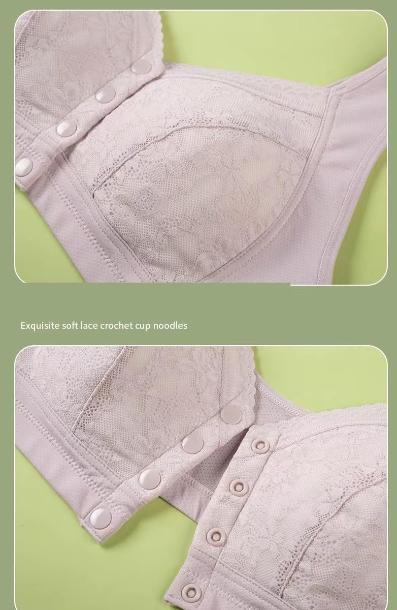3 Pack Medium Wireless Cotton Bras for Elderly Women - Soft Cup, Button Front Closure, Comfortable Everyday Wear (No Pads) - Perfect for Relaxing at Home, Light Activities & Post-Surgery Recovery