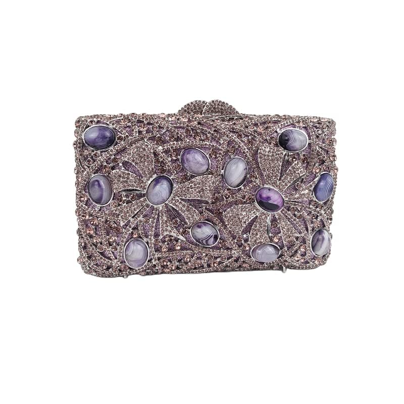 Luxury Purple Agate Crystal Evening Clutch Bag for Women - Glitter Rhinestone Party Wedding Purse - Perfect for Prom, Gala & Special Occasions