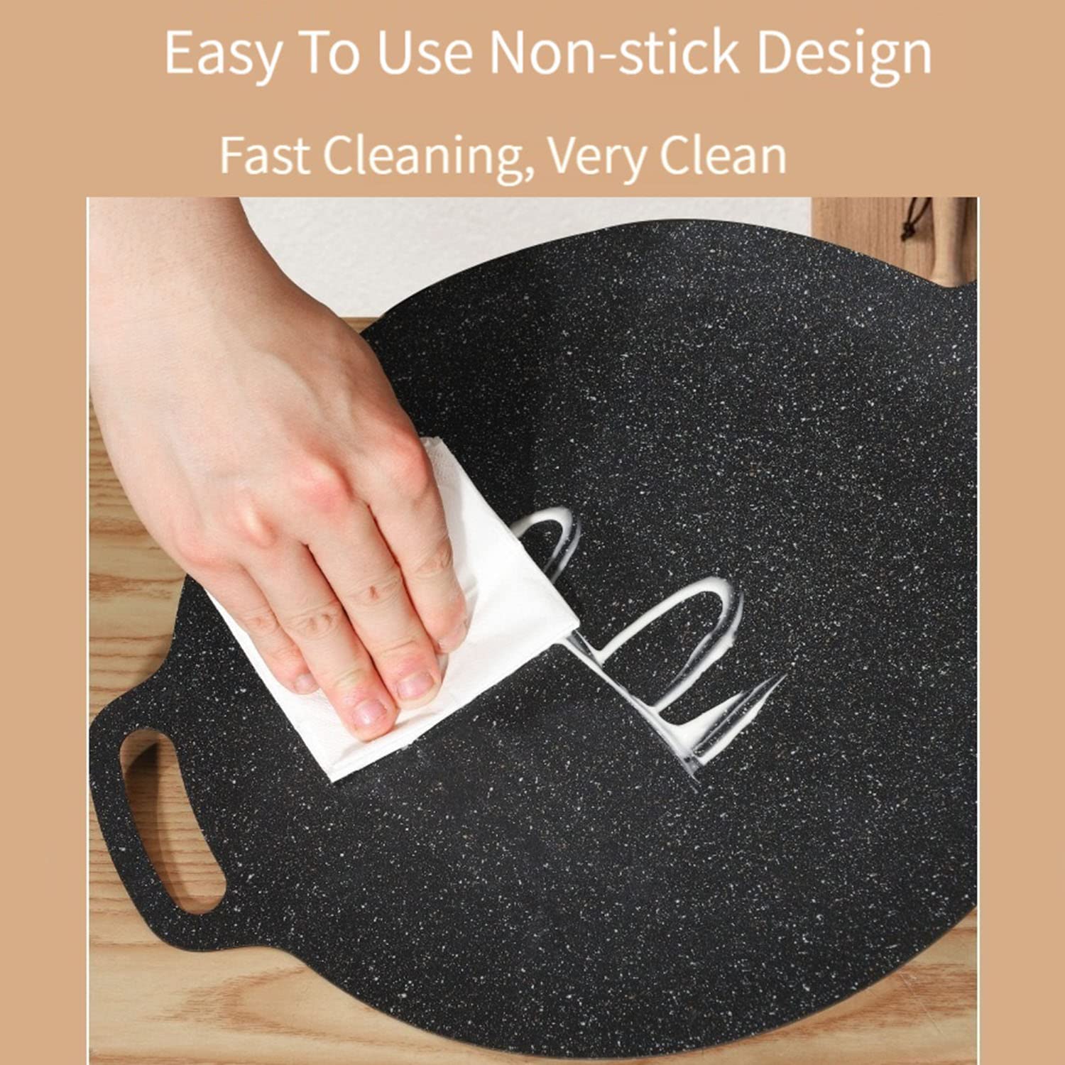Non-Stick Stone Grill Pan - 14 Inch Round BBQ Griddle with Ergonomic Handle for Steak, Pancakes, Ribs - Perfect for Indoor & Outdoor Cooking, Camping, Picnics